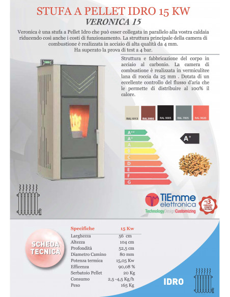 Stufa a Pellet Idro 10 + 5 kW Modello Veronica