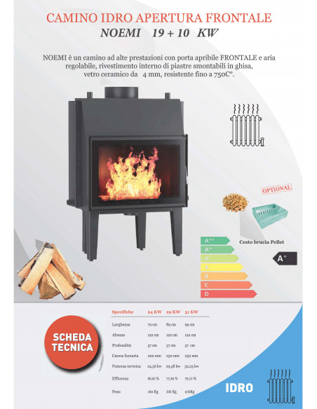 Inserto Camino IDRO 19 + 10 kW Modello Noemi