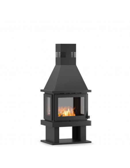 Camino Stufa Verticale a Legna con Forno – 14 kW, Vetro su 4 Lati Modello Amira