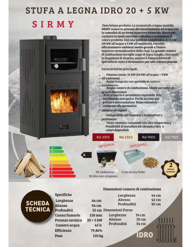 Termostufa a Legna con Forno Modello SIRMY 20 + 5 kW