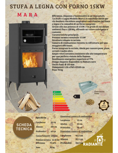 Stufa a legna con forno Mara 15 kw