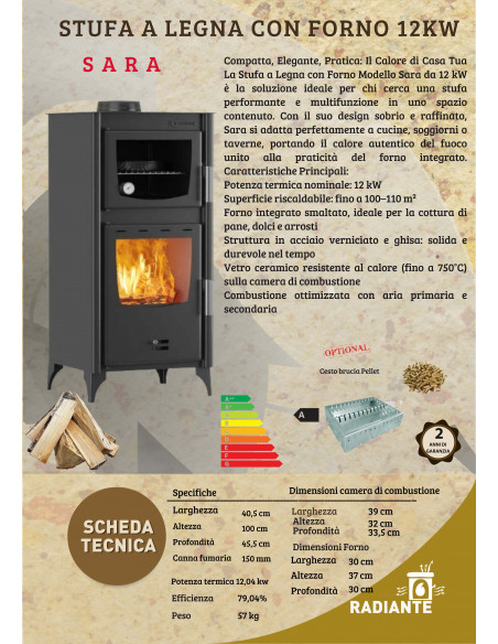 Stufa a Legna con Forno Modello Sara da 12 kW