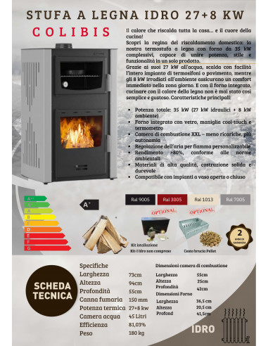Termostufa a Legna con Forno – 27 + 8 kW modello Colibis