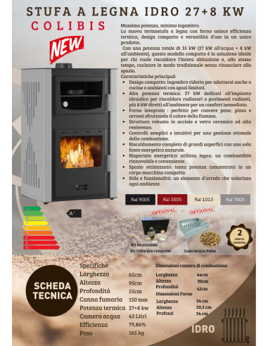 Termostufa a Legna con Forno Modello COLIBIS  27 + 8 kW