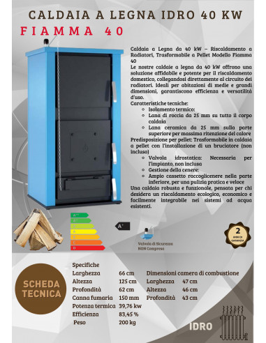 Caldaia a Legna da 40 kW – Riscaldamento a Radiatori, Trasformabile a Pellet  Modello Fiamma 40