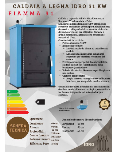 Caldaia a Legna da 31 kW – Riscaldamento a Radiatori, Trasformabile a Pellet