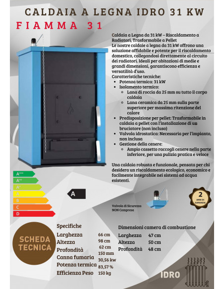 Caldaia a Legna da 31 kW – Riscaldamento a Radiatori, Trasformabile a Pellet