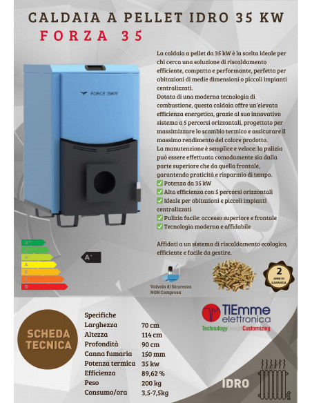 Caldaia a Pellet 35 kW Modello Forza 35 – Efficienza Termica e Facilità di Utilizzo