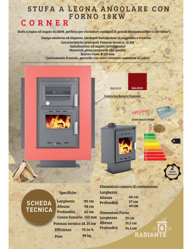 Stufa a legna con forno ad angolo  18 Kw