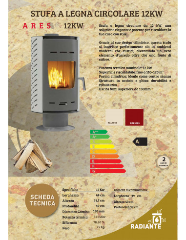 Stufa a legna circolare da 12 kW modello Ares