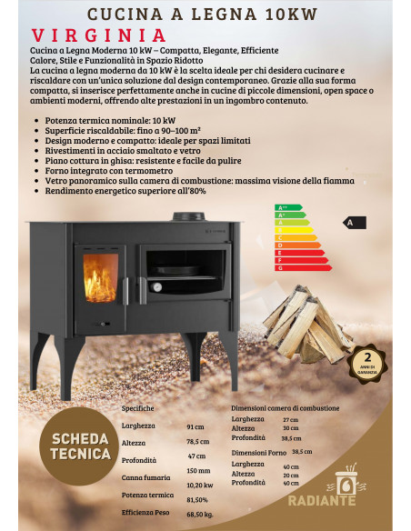 Cucina a Legna Moderna Virginia 10 kW