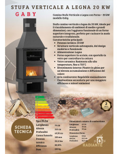Camino Stufa Verticale a Legna con Forno – 20 kW modello Gaby 2