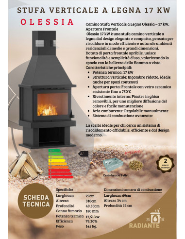 Camino Stufa Verticale a Legna Olessia – 17 kW