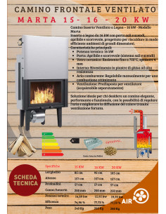 Camino Inserto Ventilato a Legna – 15 kW - Modello Marta 2