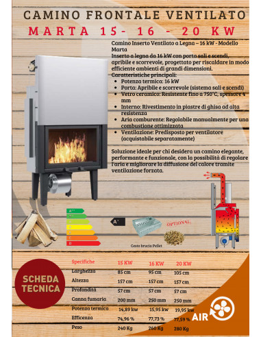 Camino Inserto Ventilato a Legna – 20 kW - Modello Marta