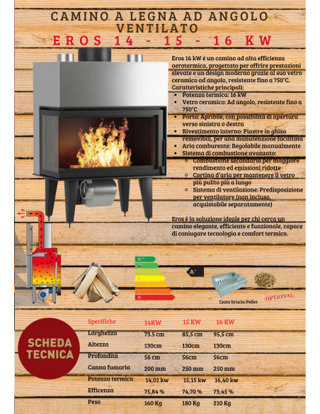 Eros ventilato 14 kw vetro ad angolo