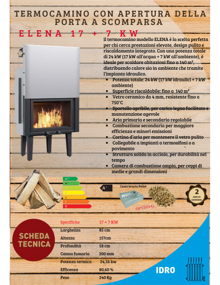 Inserto Camino IDRO Modello ELENA – 17 + 7 kW