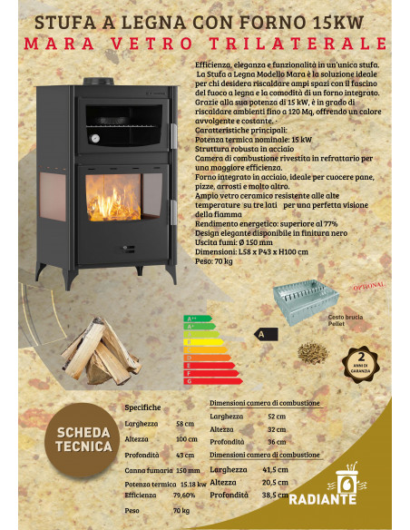 Stufa a legna con forno Mara 15 kw