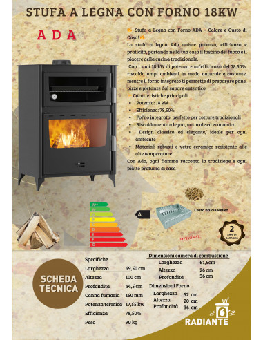 Stufa a Legna Ada con forno  18 kW