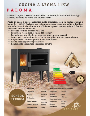 Cucina a legna con forno 11 kW
