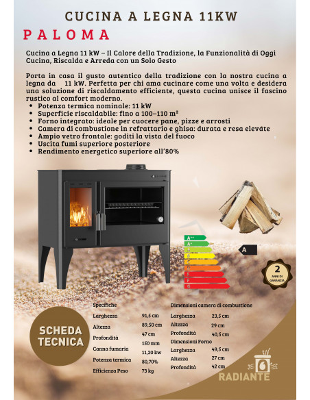 Cucina a legna con forno 11 kW