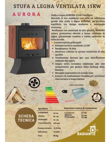 Stufa a Legna AURORA 15 kW Ventilata