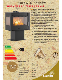 Stufa a Legna SIRIA 12 kW – Vetro Trilaterale 2