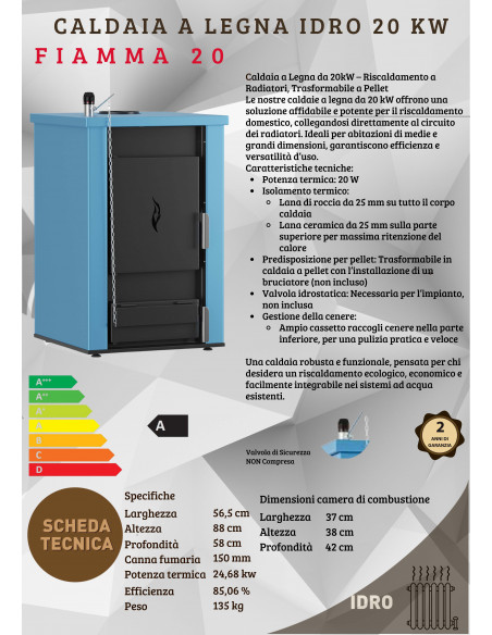 Caldaia a Legna da 20 kW – Riscaldamento a Radiatori, Trasformabile a Pellet