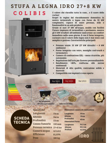 Termostufa a Legna con Forno – 27 + 8 kW modello Colibis