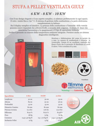 Stufa a pellet aria  6 kw
